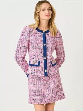 Lilly Pulitzer Pink Bouclé Jacket with Navy Trim